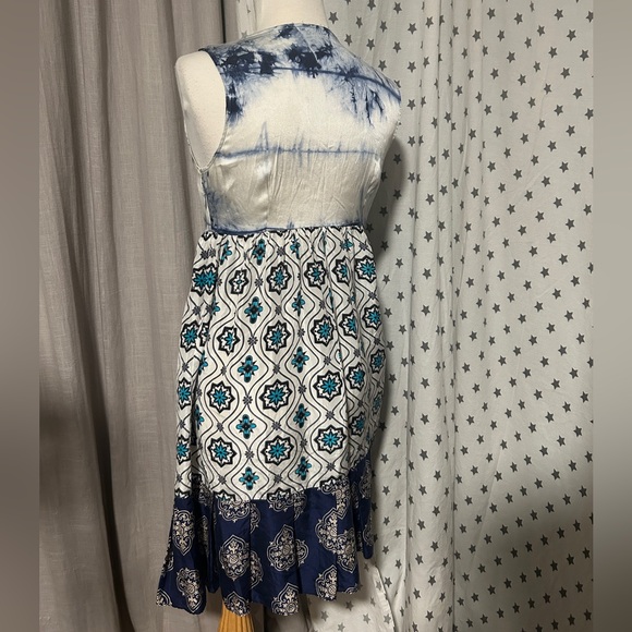 TIE DYE BOHO PATCHWORK SILK BABYDOLL DRESS - Picture 4 of 8